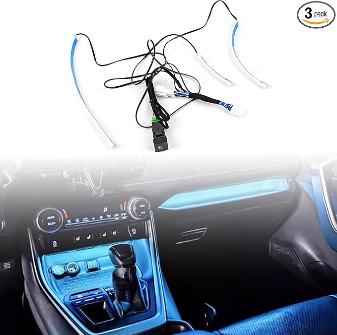 HIGH FLYING 2019-2025 for Toyota RAV4 Center Console Dashboard LED Light Strip with On+Off Switch 3pcs Car Interior Accessories (Ice Blue)