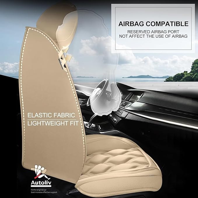 AOMSAZTO Car Seat Covers Full Set Fit for Cadillac SRX 2010-2016 Waterproof Faux Leather Car Seat Cushions Automotive 5 Seat Covers Set（Beige）