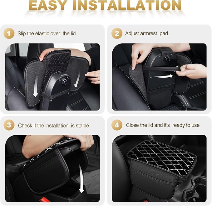 Bling Center Console Cover with 2 Side Pockets Fit for Corolla Multi-Functional Car Armrest Cushion Diamond-Studded Rhombus Pattern Style(Black&Silver Diamond)