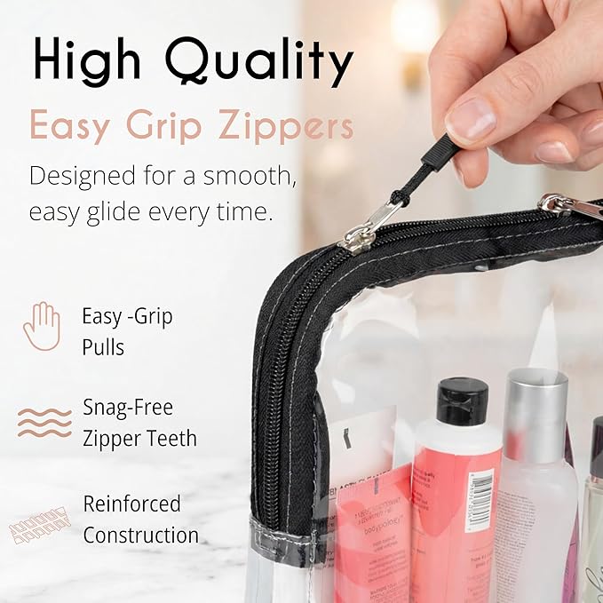 BORSALI TSA Approved Toiletry Bag - Clear Quart Size for 3-1-1 LIquids for Carry On Travel - Toiletries Organizer - Cosmetic Pouch with Zipper - Travel Accessories - Gray