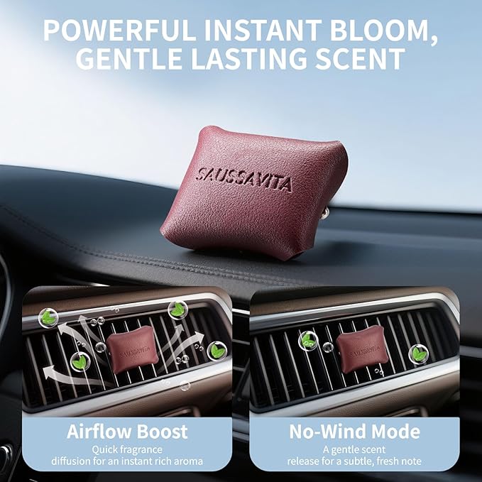 Car Air Freshener Diffuser Wild Bluebell Scented 2 Pack, Car Fresheners Vent Clip Leather Design, Car Diffuser Flower Scented for 30 days Long Lasting Winered