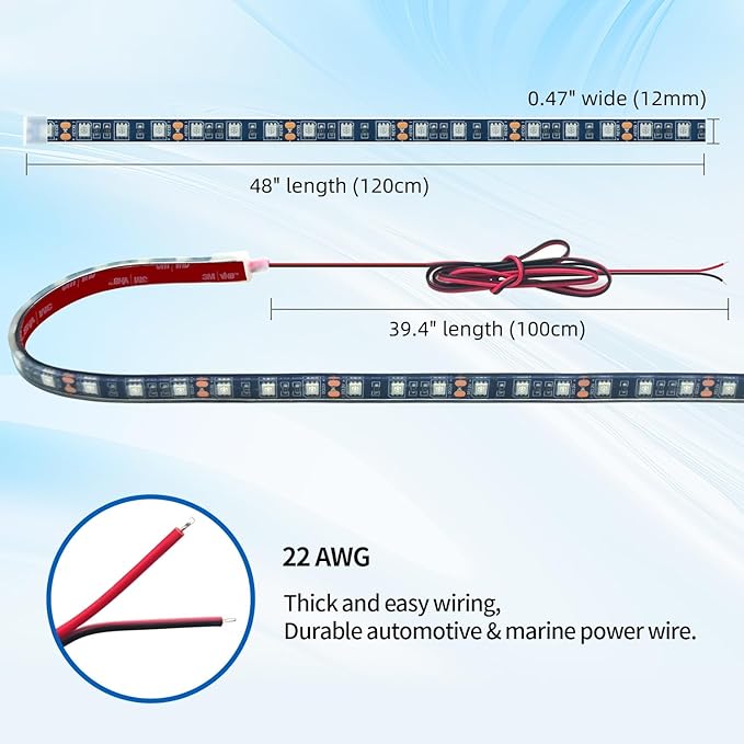 12V Marine Boat LED Light Strip Super Bright, 2 Pack 4FT IP68 Fully Waterproof RV Front Cap Lights, Golf Cart Underglow Roof Lights Strip for Truck ATV UTV SUV Car Pickup Trailer, Cuttable, Red
