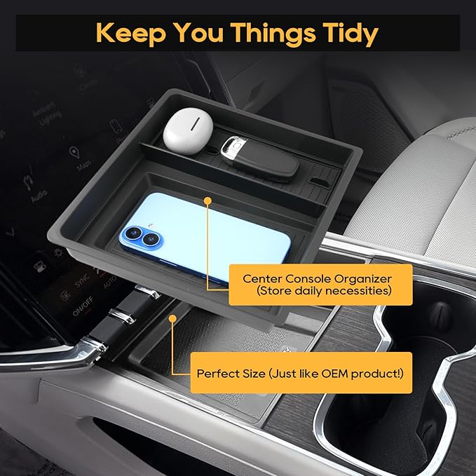 GMC Acadia Center Console Organizer 2024-2026 GMC Acadia (Elevation/AT4)-ABS Materials& TPE Wirless Mats Storage Box 2024-2026 GMC Acadia Accessories- ONLY FOR Console Without Cover- NOT FOR DENALI