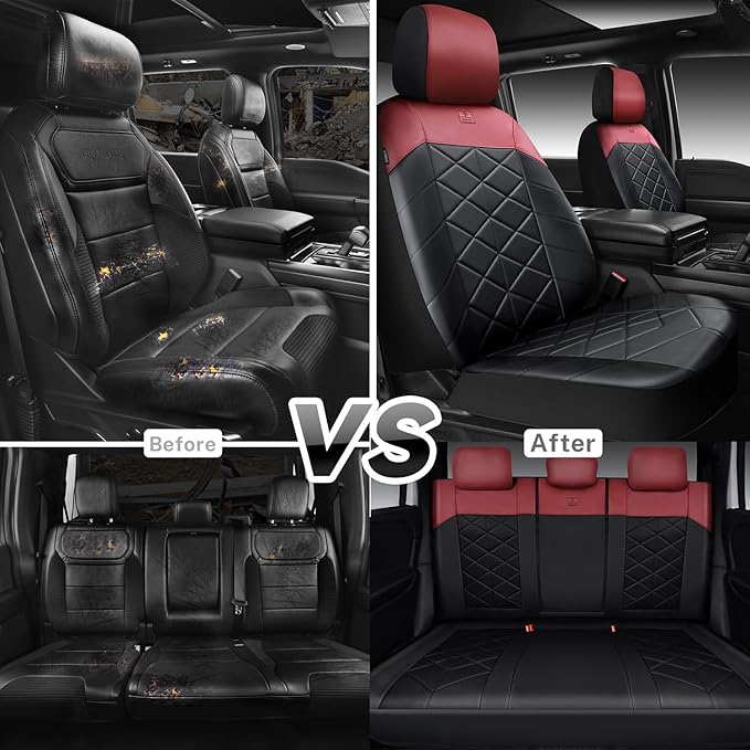 CAR PASS Nappa Leather Waterproof Car Seat Covers Two Front Seats, 3D Foam Automotive Seat Covers with Memory Foam, Universal Fit for Cars SUV Trucks Sedan, Airbag Compatible, Black Red Wine Burgundy
