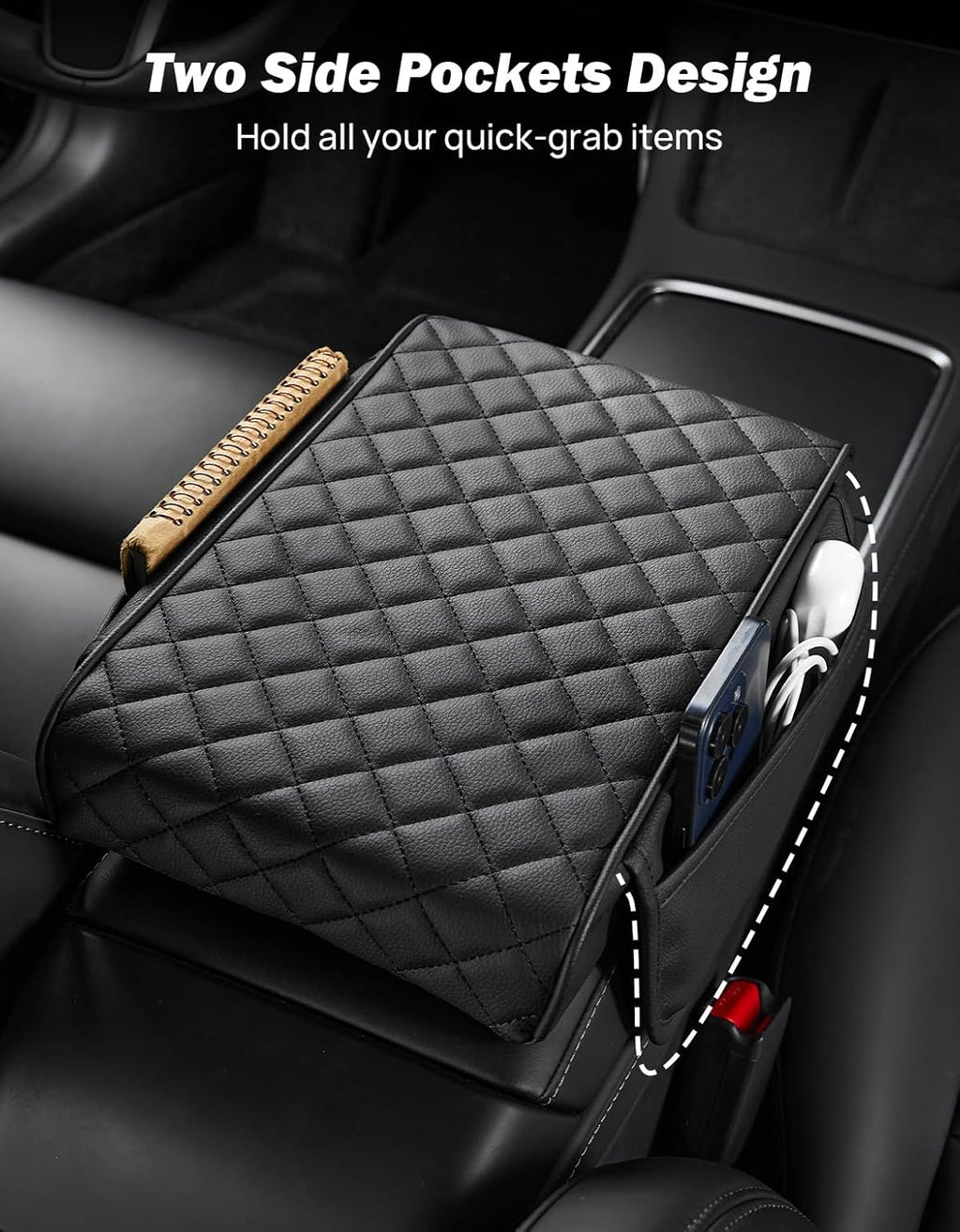 JOYTUTUS Center Console Cover for SUV Sedan, Thick Arm Rest Pad with Storage Bag Leather Middle Console Protector, ‎12.6" x 7.8" x 2.16"