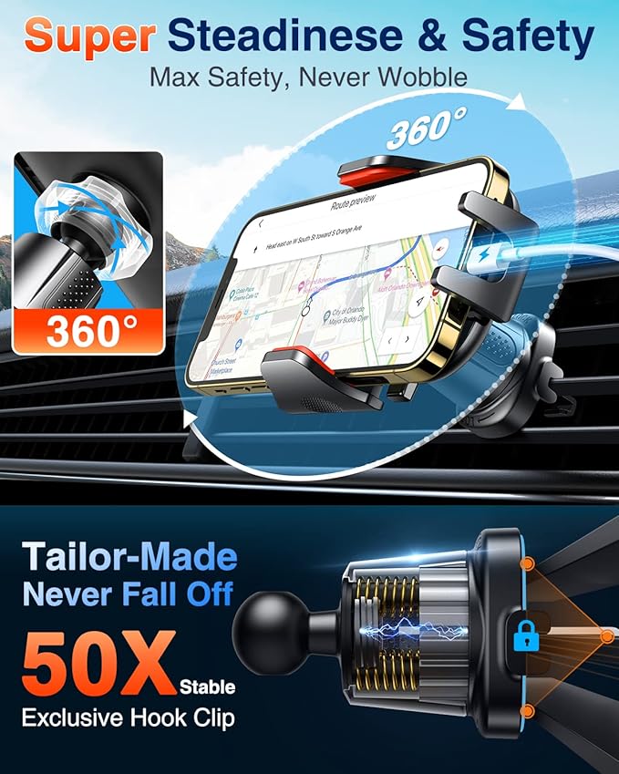 VANMASS Phone Holders for Your Car Ultimate Military-Grade Car Phone Holder Mount【Patent & Safety Certs】 Upgraded Shockproof Truck Air Vent Phone Mount for iPhone 17 Pro Max 16 Samsung Android,Red