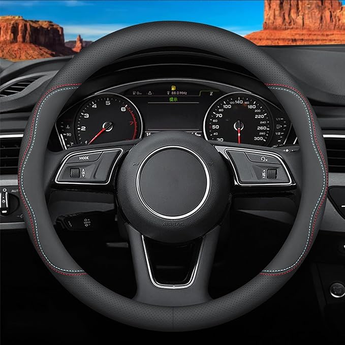 Custom-Fit for Volkswagen Steering Wheel Cover, Premium Leather Car Cover with Logo, Non-Slip, Breathable, Accessories (A-Style,for Volkswagen)