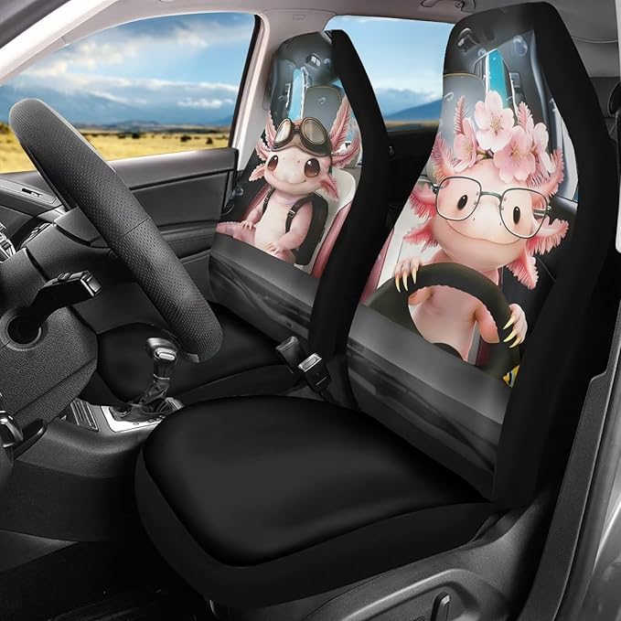 Axolotl Car Seat Covers Front Seats 2 Pack Cute Car Seat Cover Protector Front Seats Easy Installation Removable Automotive Accessories Interior Covers for Sedan SUV