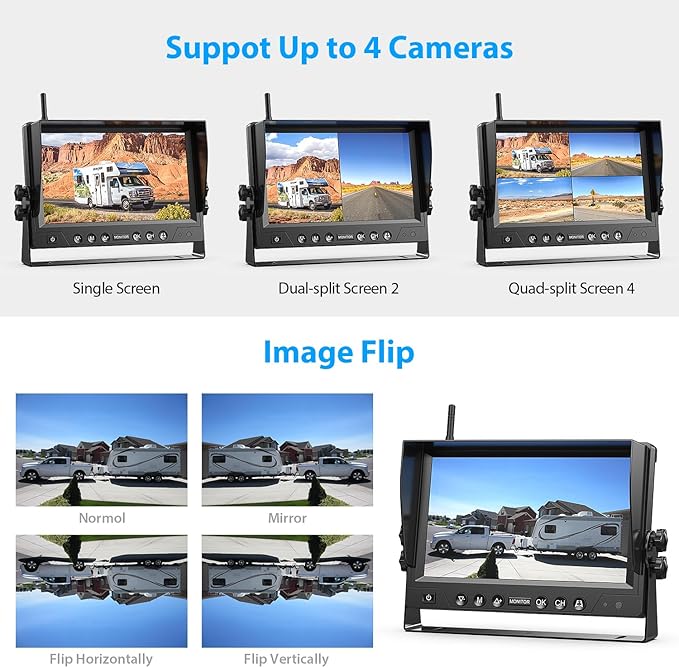 ZEROXCLUB 9 Inch Magnetic Solar Wireless Backup Camera System, 9600mAh Solar Rechargeable RV Backup Camera Wireless with HD1080P 9" Loop Recording Monitor for Trailer RV Trucks, BL901