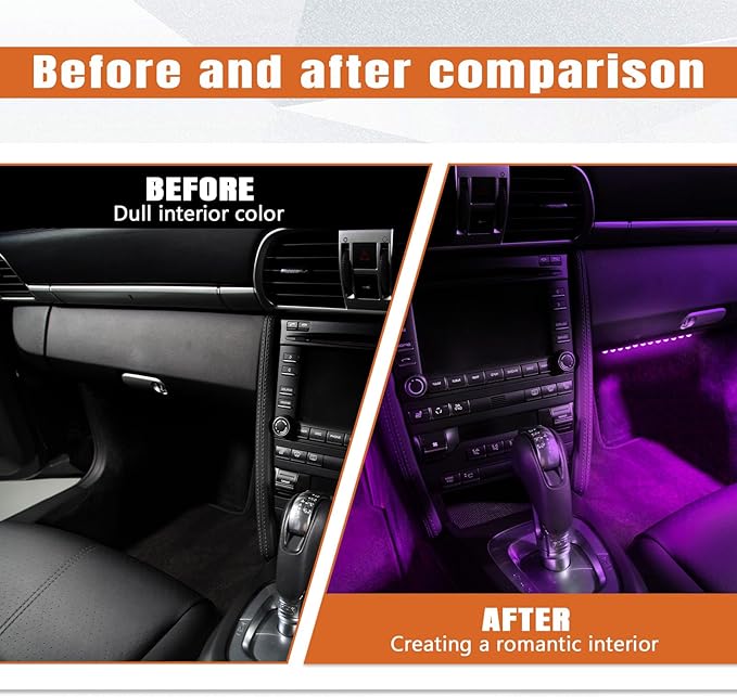 Wuyaoyao Car LED Interior Light, 48 LED Lights Multicolor Music Car Strip Light, Car Strip Light with Sound Active Function and Remote Control, Under Dash Lighting Kit (USB+Remote)