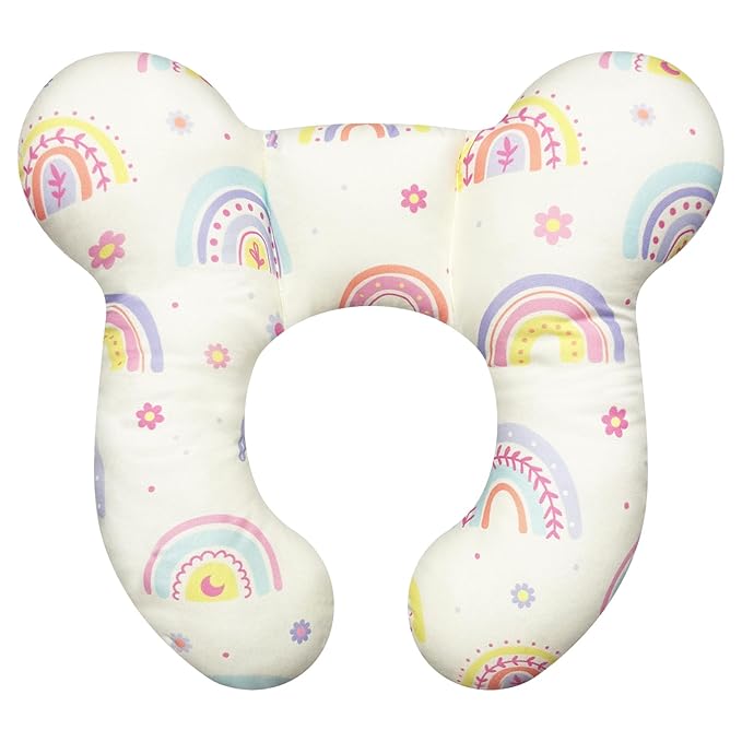 Baby Neck Pillows - Upgraded Toddler Travel Cushion for Toddler Head and Neck, Infant Neck Pillow for Car Plane Stroller Pushchair - Rainbow B