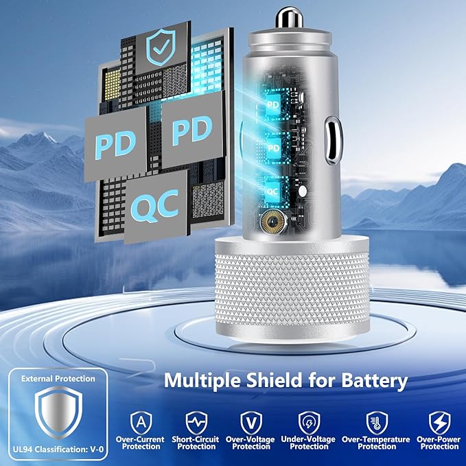 [Apple MFi Certified] iPhone 17 Car Charger, Rombica 3-Port 67W Dual USB-C&USB-A Car Power Cigarette Lighter PD/QC Type-C Fast Car Charger with Type-C Cable for iPhone 17/17 Pro Max/16 Pro/15 Pro/iPad