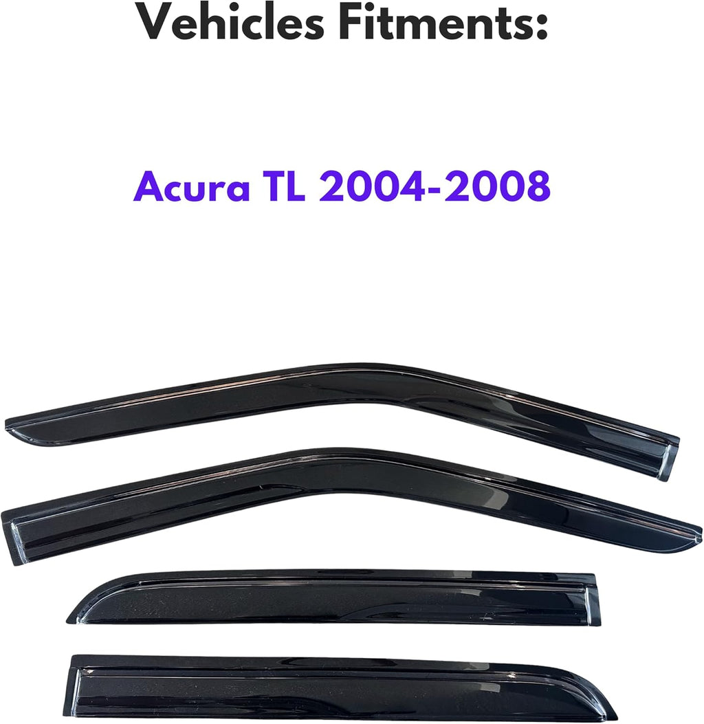 KPY Window Visor Compatible with Acura TL 2004-2008, 4PC Rain Guard Side Window Vent Deflectors Tape-On Mugen Style, 2004 2005 2006 2007 2008