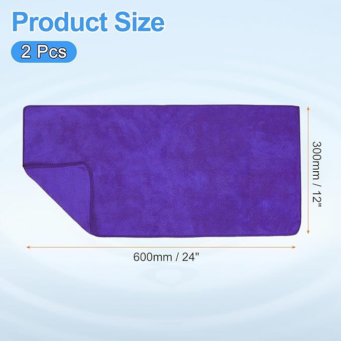 HARFINGTON 2 Pack Microfiber Cleaning Cloth, 24" x 12" Multi-Functional Cleaning Towels Reusable Absorbent Rags for Car Wash Kitchen Household Window Clean, Purple