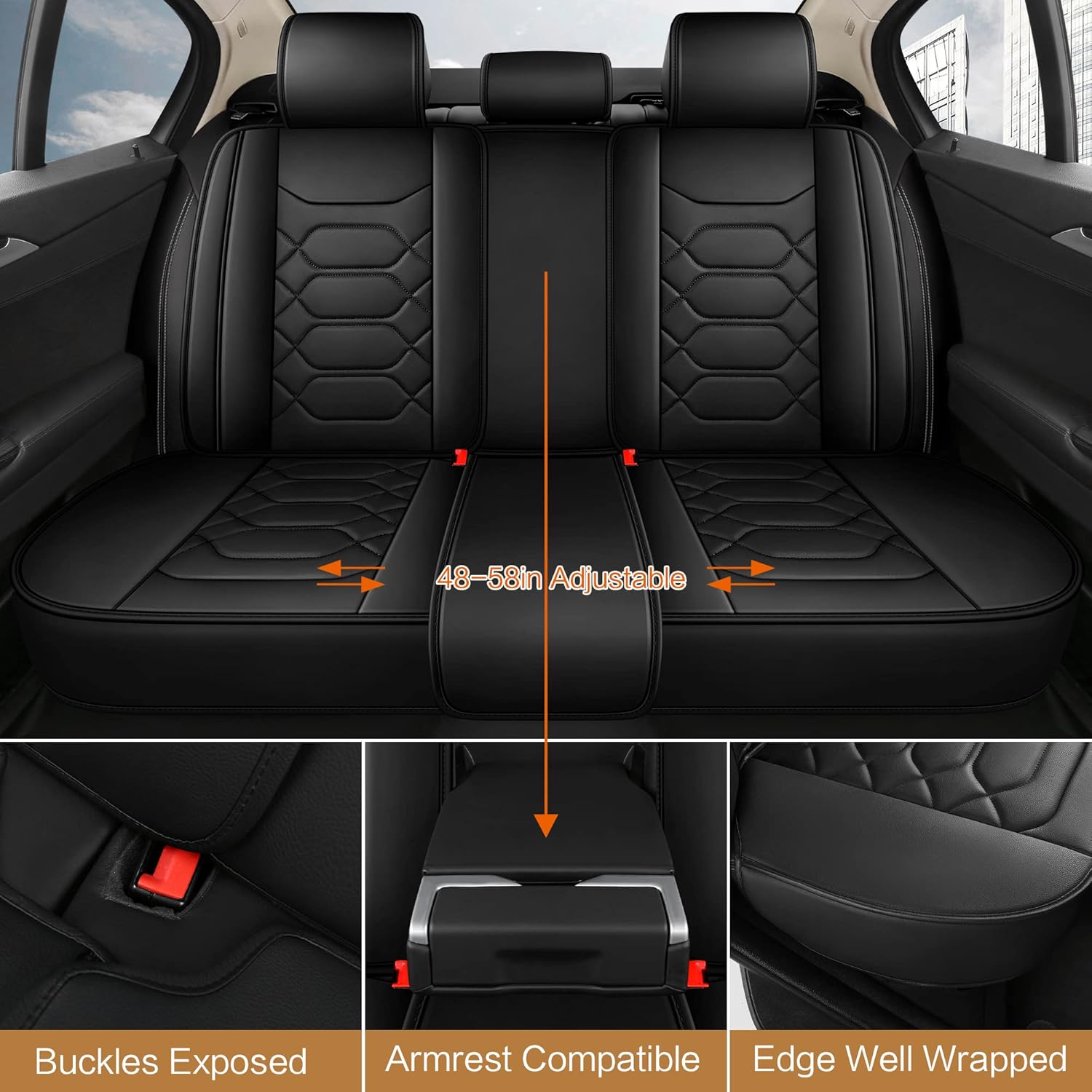 Pariitadin Leather Car Seat Covers Full Set, Waterproof Faux Leather Seat Covers for Cars, Non-Slip Car Interior Covers Universal Fit for Most Cars Sedans Trucks SUVs, Black