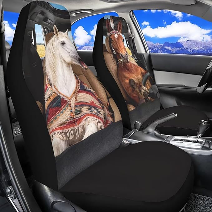 Horses Car Seat Covers Front Seats 2 Pack Funny Car Seat Cover Protector Front Seats Easy Installation Removable Automotive Accessories Interior Covers for Sedan SUV