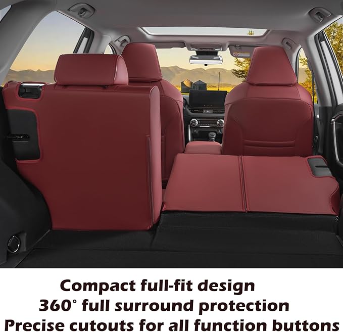 HKZ Fit RAV4 Car Seat Coverss Set for 2019 2020 2021 2022 2023 2024 2025 Toyota RAV4 Gasoline Model Only LE,XLE,XLE Premium,Limited - 5 Seats Full Set Leather(Burgundy)