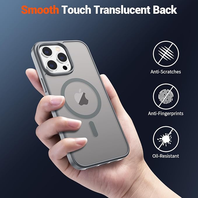 SUPFINE Magnetic for iPhone 14 Pro Max Case (Compatible with MagSafe) (Military Grade Drop Protection) Slim Translucent Matte Shockproof with Anti-Fingerprint Phone Case,Gray