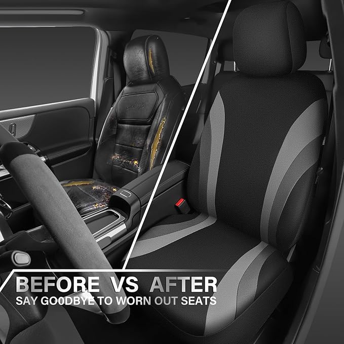 CAR PASS EVA Waterproof Car Seat Covers Front Seats,Gray Two Front Seat Covers,Airbag Compatible,Automotive Seat Covers Universal Fit Sedans,Cars,Vans,SUVs,Trucks (Black and Gray)