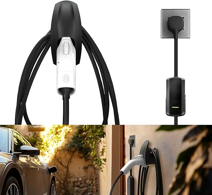 SEVEN SPARTA Charging Cable Holder with Chassis Bracket Compatible with J1772 EVs Charger Cable Organizer Car Accessories Wall Connector, Patent Approved (Black for J1772 EVs)