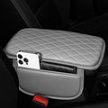 Upgraded Car Center Console Cover Fit for Avalon Faux Leather Car Armrest Cover Cushion with 2 Storage Bags,Car Armrest Storage Box Interior Accessories(Grey&Whiteline)