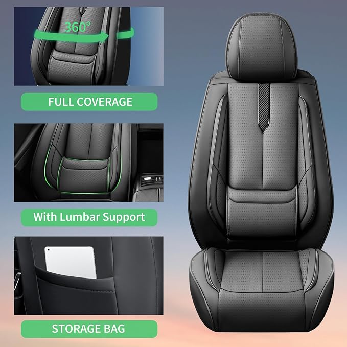 Fit Elantra Car Seat Covers for Hyundai Elantra 2017-2024 2025 2026 -Upgraded Premium Waterproof & Breathable Leather, Airbag Compatible, All-Weather Seat Cushion Protector,2 Front/Black