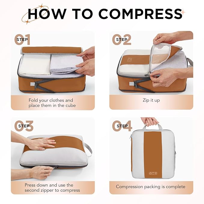 10 Set Compression Packing Cubes for Travel Essentials,Compressible Expandable Packing Cubes for Suitcase,OlarHike Luggage Organizer Bags for Travel,Handy Helper for Organizing Clothes(Brown)