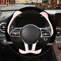 Furry Cute Steering Wheel Cover, Soft Fluffy Short Plush Auto Accessories, Non-Slip Cold-Proof Sweat-Proof Colorfast, Universal 15 inch(Black with Pink)