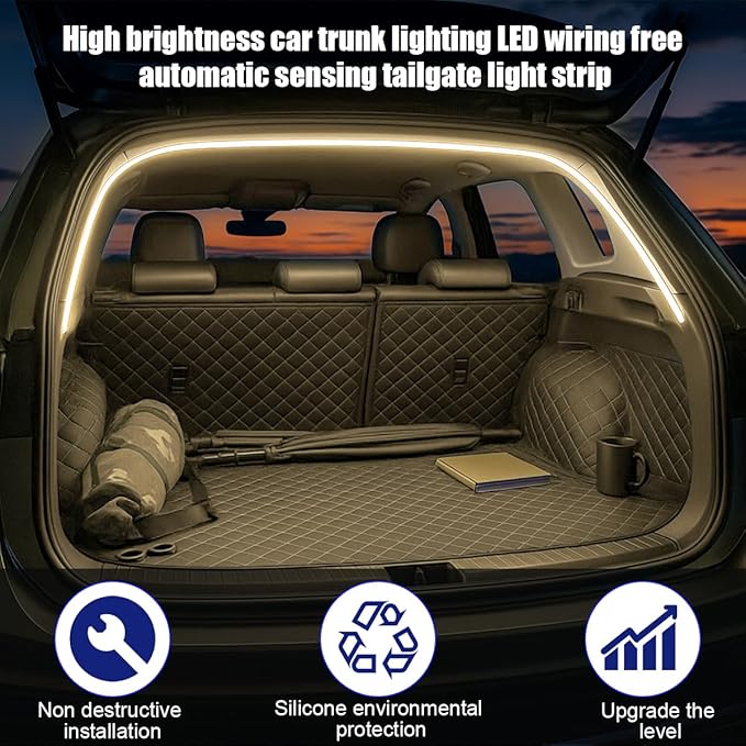 Car Trunk LED Strip Light, 6.56FT Silicone Flexible Cuttable Vehicle Trunk Cargo Ambient Lighting, Waterproof Bright Auto Trunk Interior Lamp Decoration, Universal for SUV RV Truck (Yellow)