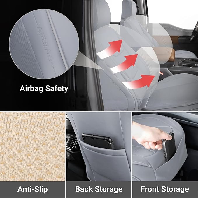 Coverland Custom Fit Car Seat Covers for Car Compatible with [Tesla Model 3, Model S, Model S Bucket Seats] Premium Waterproof Non-Slip Interior Seat Protector [Front Gray - Size Chart A25]