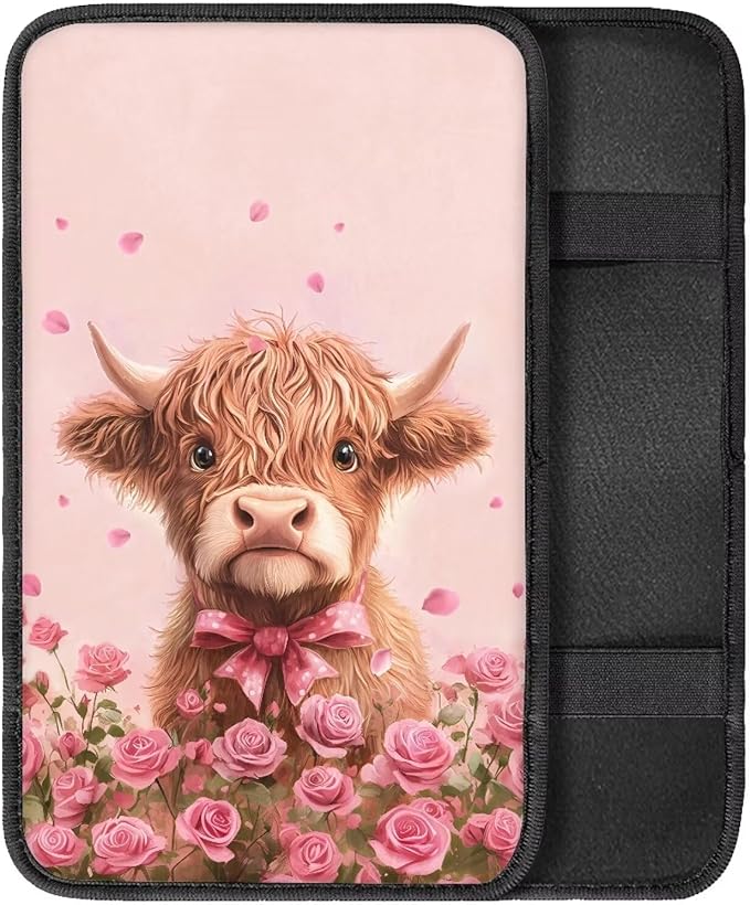 Pink Cow Car Center Console Cover Armrest Pad Cover Universal Car Arm Rest Seat Storage Box Mat Non Slip Interior Accessories