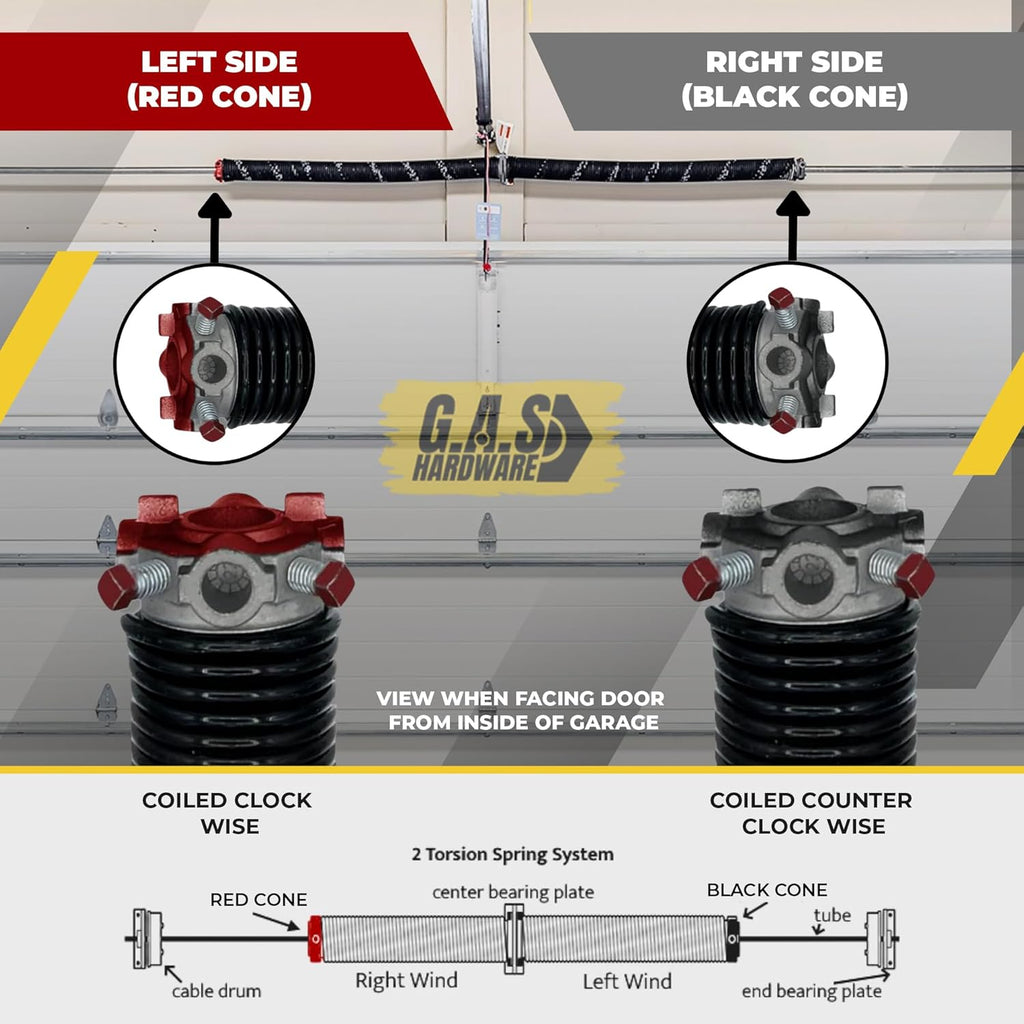 Garage Door Torsion Spring 295x2x48 Torsion Springs for Left Side of Garage Door with 1" Steel Bearing, Gloves, and Winding Bars Precision E-Coating 5-Year Warranty Minimum 30,000 Cycles (Red Cone)