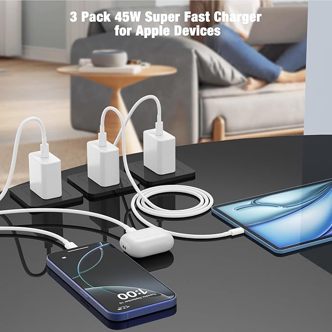 45W iPhone 17 16 Pro Max Charger Fast Charging,3Pack USB C Fast Charger Block with Long 10/10/6FT C to C Cable for Apple 17 Pro Max/16 Pro/15/iPad 13th,PD Quick Adapter 3.2 for iPhone 17-Green