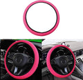 Elastic Stretch Car Steering Wheel Cover, Comfortable Steering Wheel Cover Universal for 14.5-15 Inch, Warm in Winter & Cool in Summer, Anti-Slip Breathable Ice Silk (Rose Red)