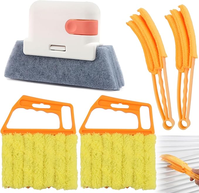5Pcs Window Blind Cleaning Set, Window Venetian Blind Cleaner Duster Tool, Washable Dust Removal Cleaning Tools for Blinds, Air Conditioners, Track, Fans(Color:Orange)