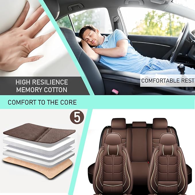 Leather Car Seat Covers Fit for Toyota Corolla 1997-2024, 5 Seater Car Seat Cover, Premium Waterproof, Scratch Resistant Car Interior Accessories (Full Set with Pillow Coffee)