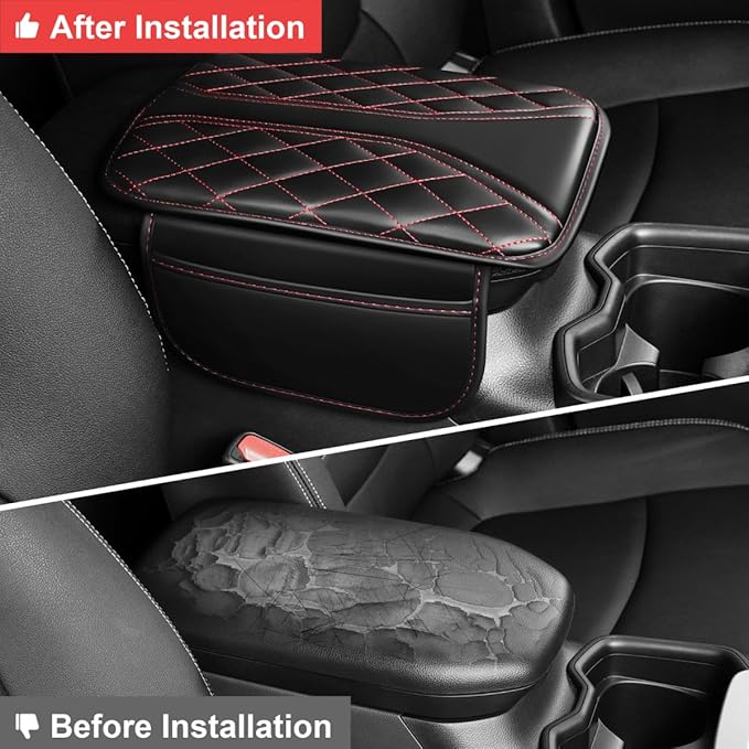 Center Console Cover Fit for Tacoma Scratch & Wear Resistant Waterproof Middle Console Cover with 2 Storage Bags(Black&Redline)