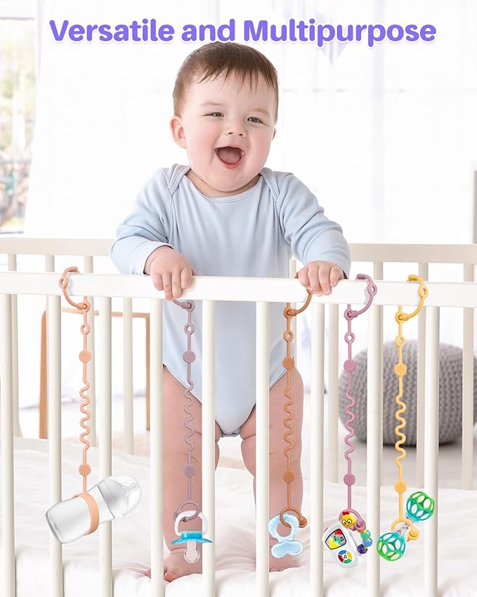 LittleHugs Toy Straps for Baby, 5pcs Adjustable Toy Holder for Stroller Accessories, Silicone Tether Pacifier Clip, No Throw Travel Essential Leash for High Chair, Car Seat (Gril-5 Pack)