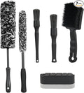 6PCS Car Rim Brushes for Cleaning Wheels, Car Detailing Cleaning Wash Brush Set, Stiff-Bristle Rim Brush with Tire Shine Applicator Pad for Cars SUV Tire RVs Trucks Wheel