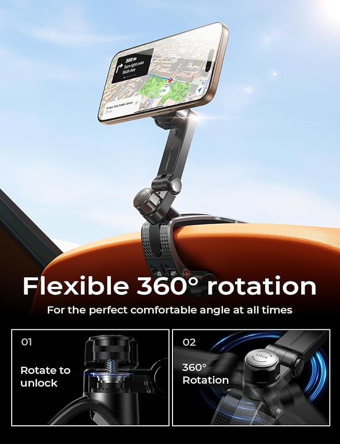 LISEN for iPhone 17 Air for Magsafe 360 Degree Car Phone Holder, Dashboard Holder, Magnetic Holders for Car Dash, Clip Cell Cars Holders for Your Rearview Mirror for iPhone 17 Pro Max 16 15 14 s