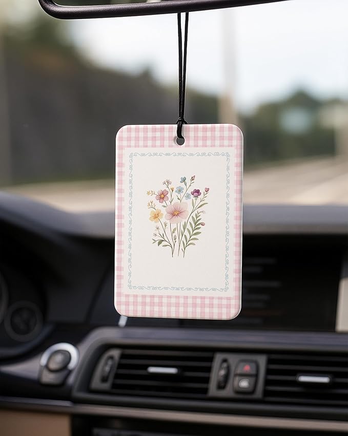 Retro Rustic Floral Car Air Freshener 4 Pcs Coconut Scented, Cute Girly Car Accessories Mirror Decor for Women, Cottagecore Flower Aesthetic Hanging Air Freshener for Cars Closet Drawer Books