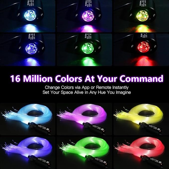 6W Mini Size Twinkle RGBW Fiber Optic Lights, APP Control Mixed 550pcs*0.03in(9.8ft/3m) Music Activated Optical Fiber Optic Star Ceiling Light Kit for Home and Car Headliner Star