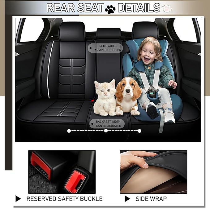 Leather Car Seat Covers Fit for Toyota Prius Prime 2017-2024, 5 Seater Car Seat Cover, Premium Waterproof, Scratch Resistant Car Interior Accessories (Full Set with Pillow Black White)