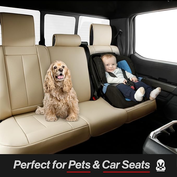 Coverland Custom Fit Car Seat Covers for Car Compatible with [2005-2009 Ford Mustang, Mustang Shelby] Premium Water Resistant Leather Non-Slip Interior Protector [Full Set Beige - Size Chart X82]