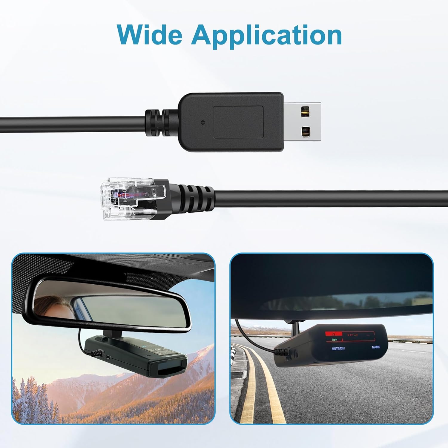 Radar Detector Cable, USB to RJ11 Plug,Replacement Radar Detectors Power Cable for Escort MAX 360 Unide R1 R3 R4 DFR8 DFR9 Passport 9500i Radenso XP Beltronics STI Radar Detector(RJ11-3.3ft)