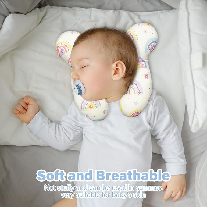 Baby Neck Pillows - Upgraded Toddler Travel Cushion for Toddler Head and Neck, Infant Neck Pillow for Car Plane Stroller Pushchair - Rainbow B