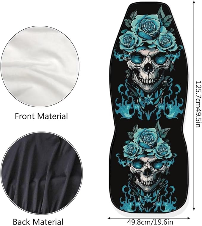 Halloween Skull Rose Car Front Seat Covers Breathable Car Seat Cover Stretch Polyester Fabric Cover Non Slip Fashion Auto Interior Universal for Cars Truck SUV Van