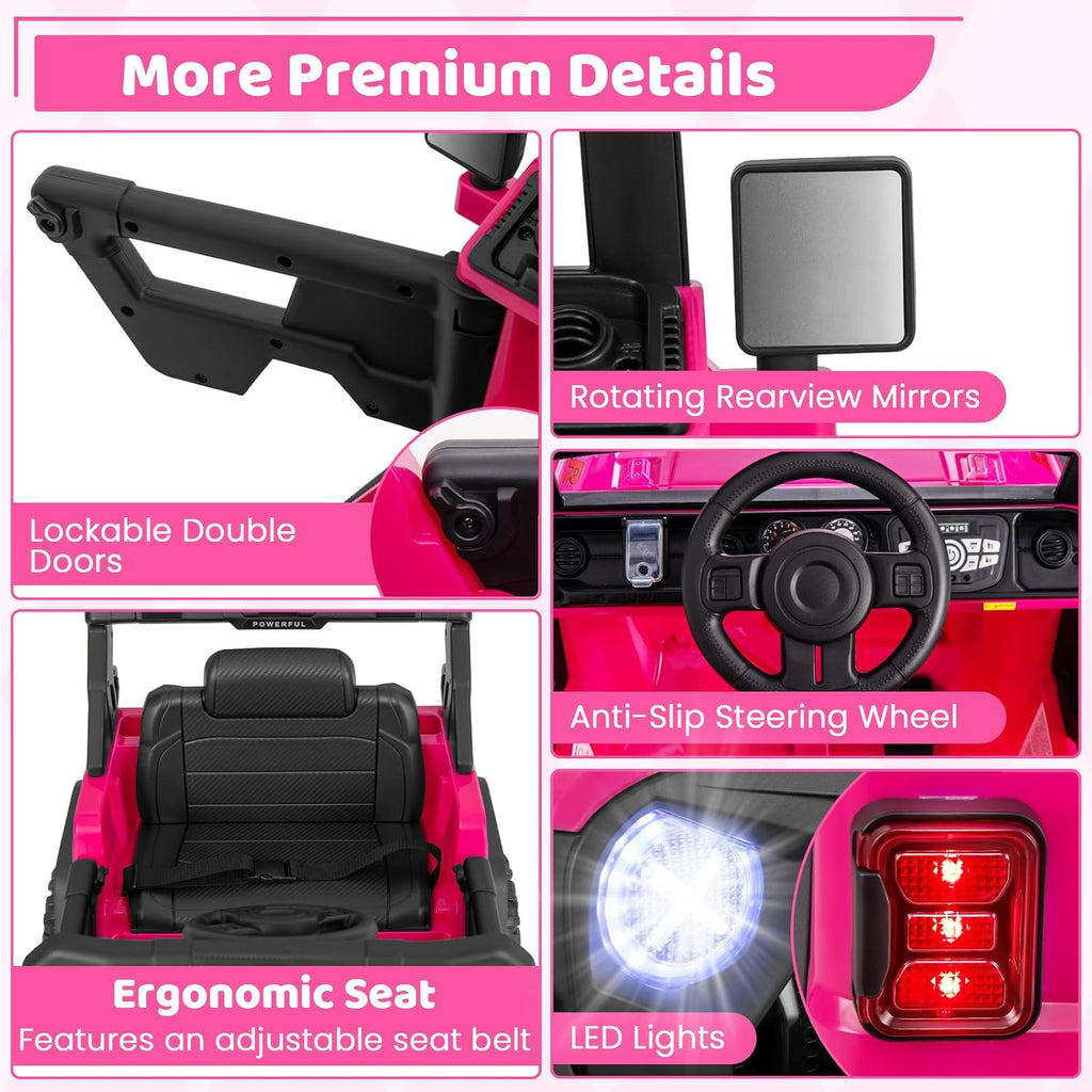 Costzon Kids Ride on Truck, 12V Electric Ride on Car with Remote Control, 3 Speed & Spring Suspension, Wireless Connection, USB, Music, Light, Kids Ride on Toys for Boys Girls (Pink)