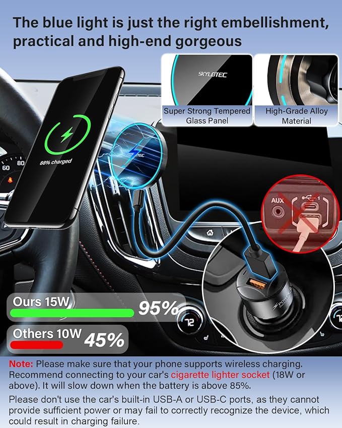 SKYLOTEC Phone Holder for Toyota Camry 2007 2008 2009 2010 2011 Accessories Car Magnetic Phone Mount Compatible with MagSafe, Strong Magnets Fast Wireless Charger Cell Phone Base