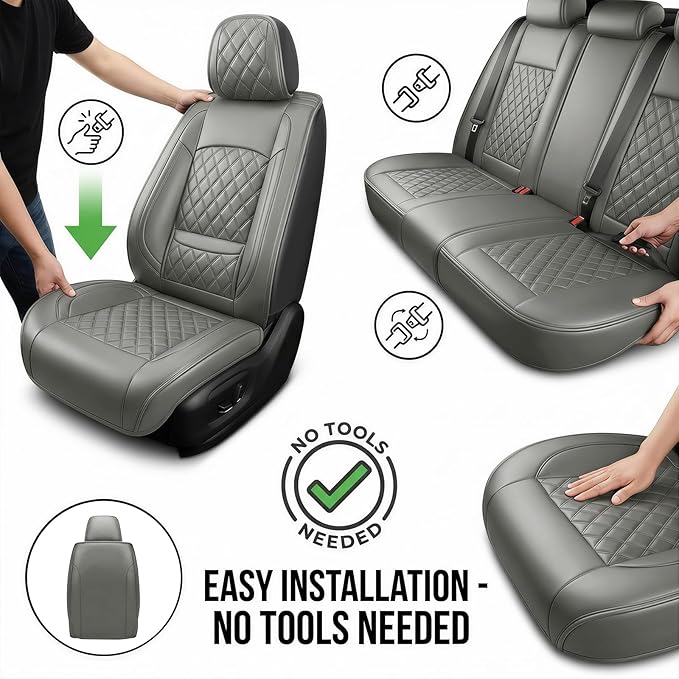 Fit Elantra Car Seat Covers for Hyundai Elantra 2017-2025 2026 - Premium Leather, Waterproof, All-Weather, Airbag Compatible, Anti-Slip, Breathable, Seat Protectors, Full Set, Gary